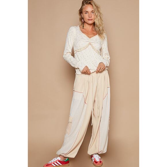 POL Small Floral Print V-Neck Twisted Front Design Long Sleeves T-Shirt | Cream - Picture 6 of 6